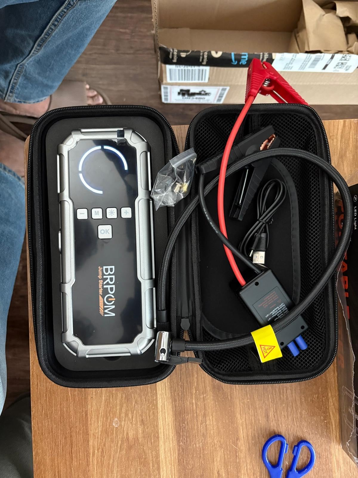 Jump Starter with Air Compressor, BRPOM 8000A Portable Car Jump Starter (All Petrol/12L Diesel), 160PSI 12V Battery Jump Starter Power Pack with Jump Clamps, LCD Screen, 600 Lumens Emergency Light customer photo 1