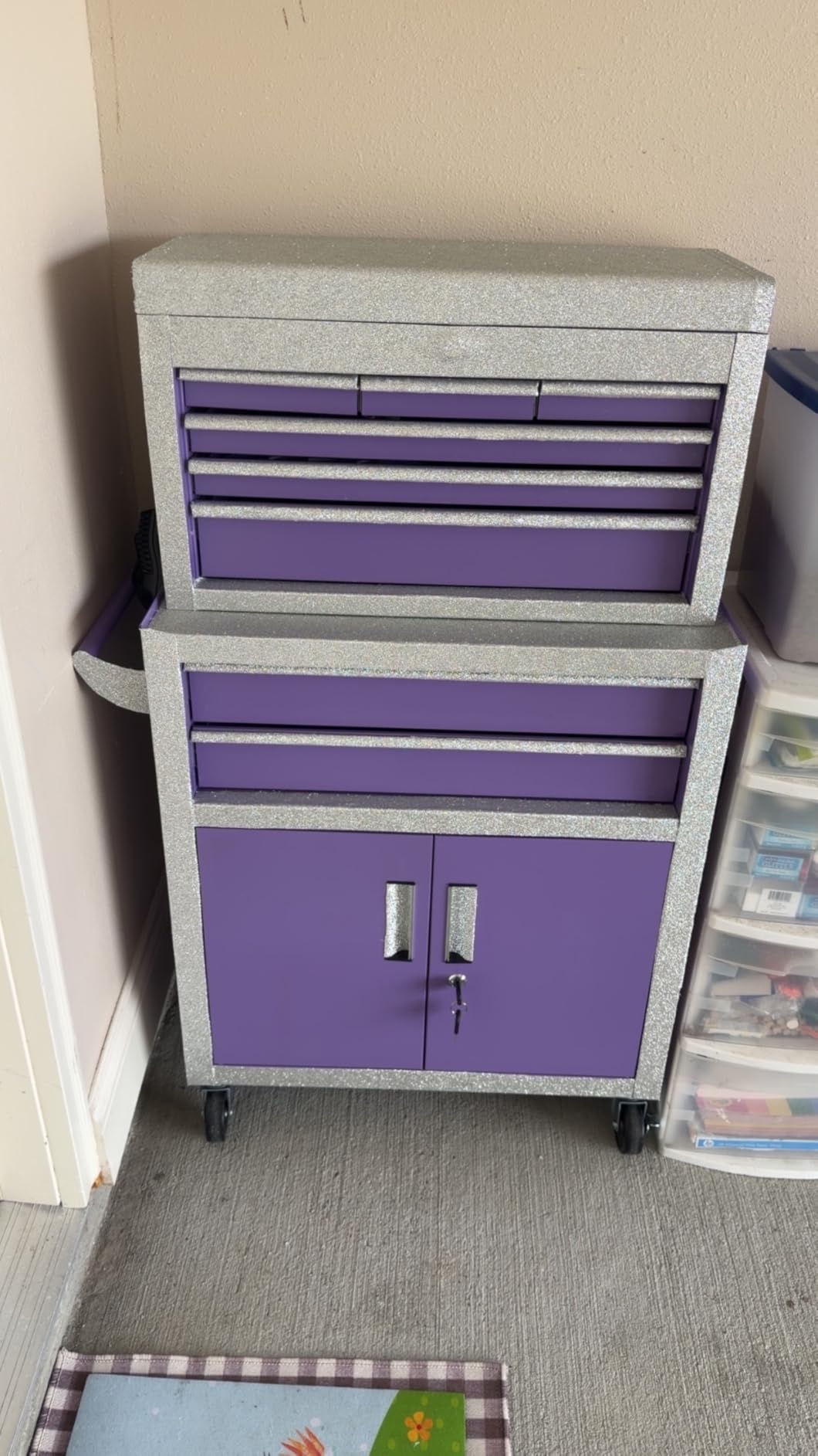 Oakcloud Lockable 8-Drawer Rolling Tool Chest & Cabinet Combo with Black Liner – Heavy-Duty Steel Garage Tool Box on Wheels – Detachable Top Toolbox & Bottom Storage Cart with Side Hooks, Purple customer photo 1