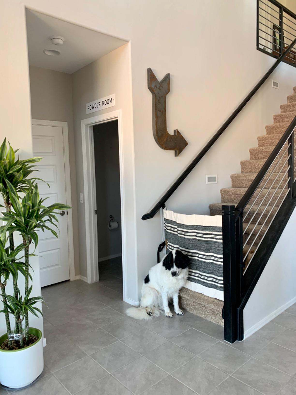 The Stair Barrier First Fabric Banister to Banister Baby Gates for Stairs 36”–42” Wide x 32” Tall– No Drill Baby Gate for Top or Bottom Staircase, Machine-Washable Climb Proof, Designed in USA, Grey customer photo 1
