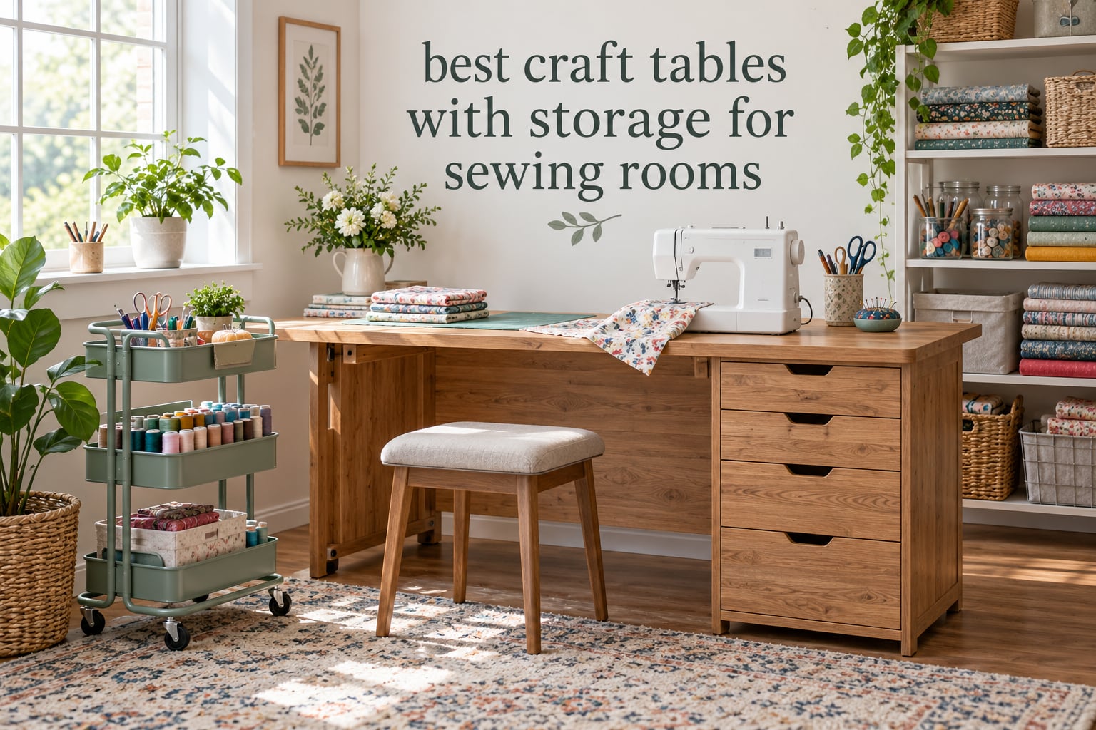 best craft tables with storage for sewing rooms